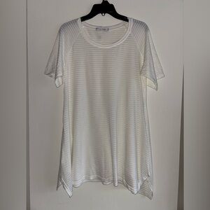 Cut Loose White Stripe Short Sleeve Asymmetrical Top Sz L